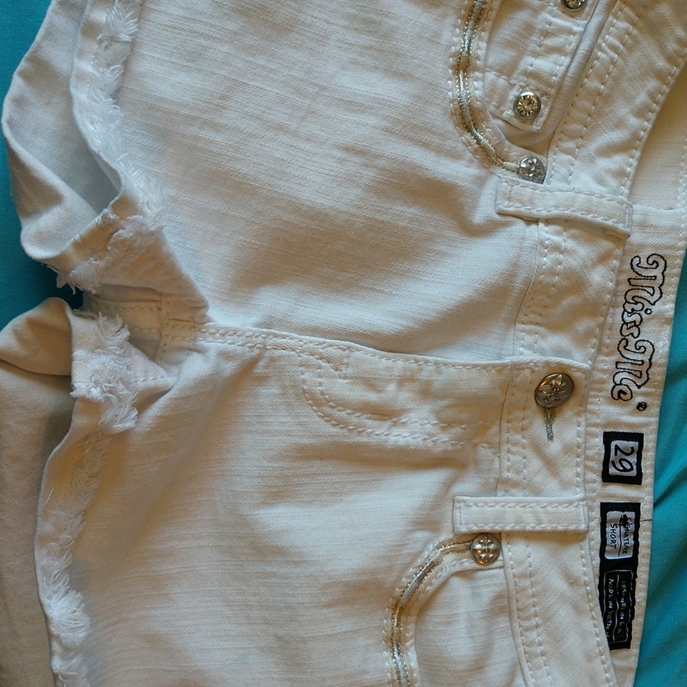 White miss me shorts